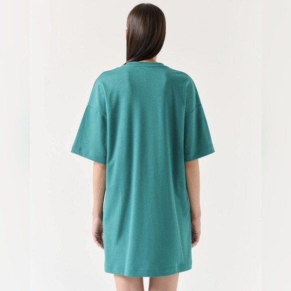 COS Jade Green Mock Cowl Neck Short Sleeve midi dress pockets size Large EU 42 - Picture 2 of 8